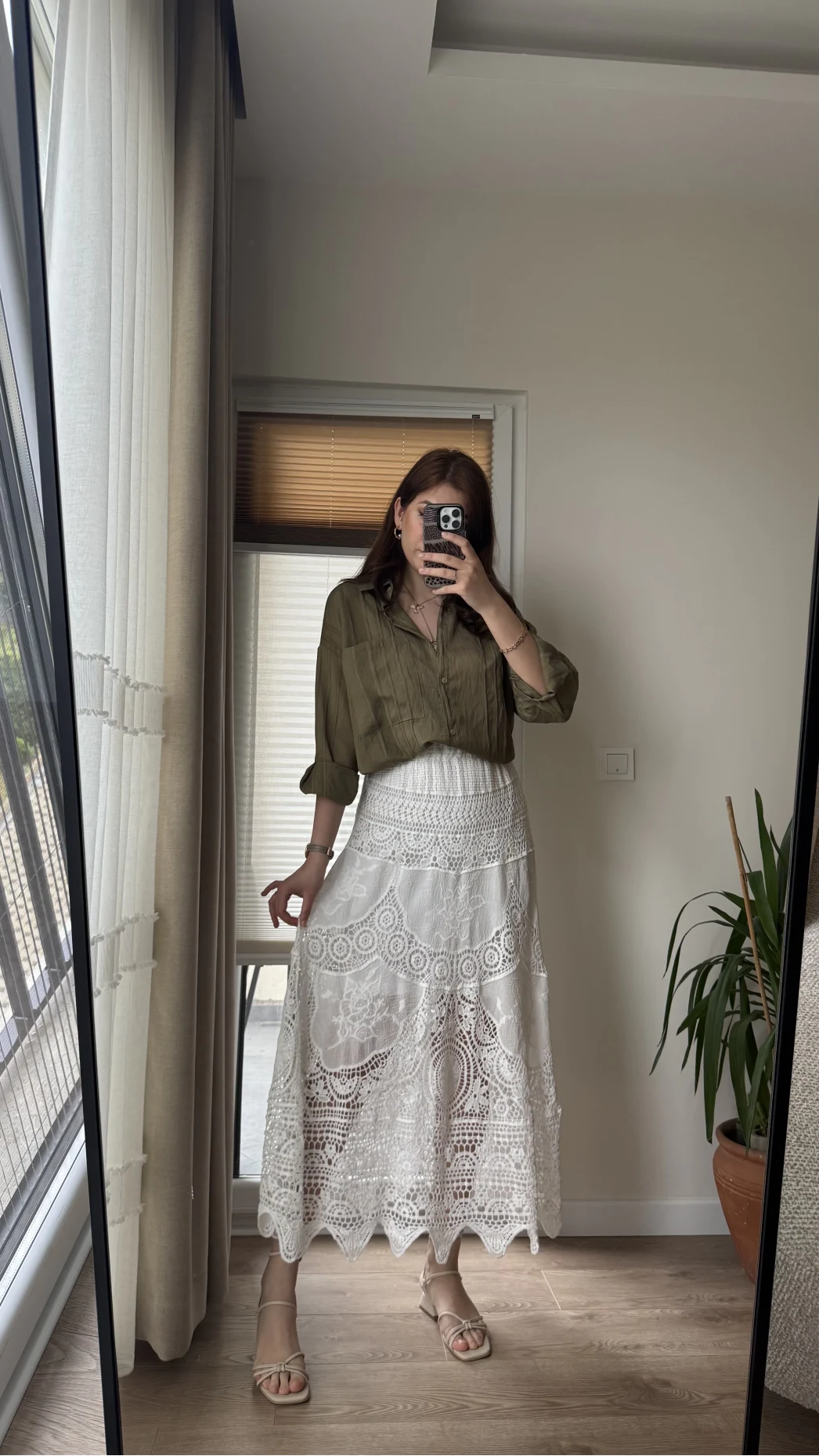 Premium Dantel ve Kumaş Detay Etek Beyaz