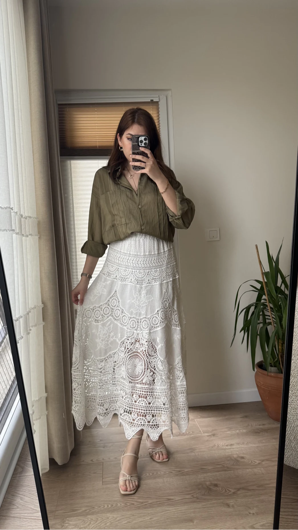 Premium Dantel ve Kumaş Detay Etek Beyaz