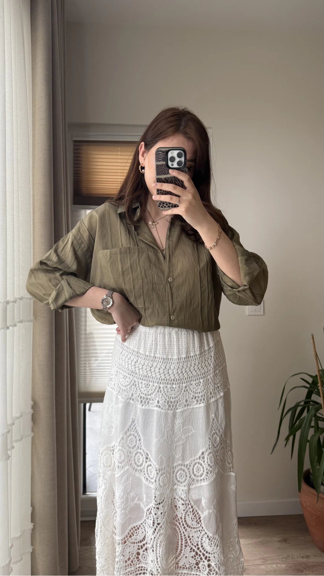 Premium Dantel ve Kumaş Detay Etek Beyaz