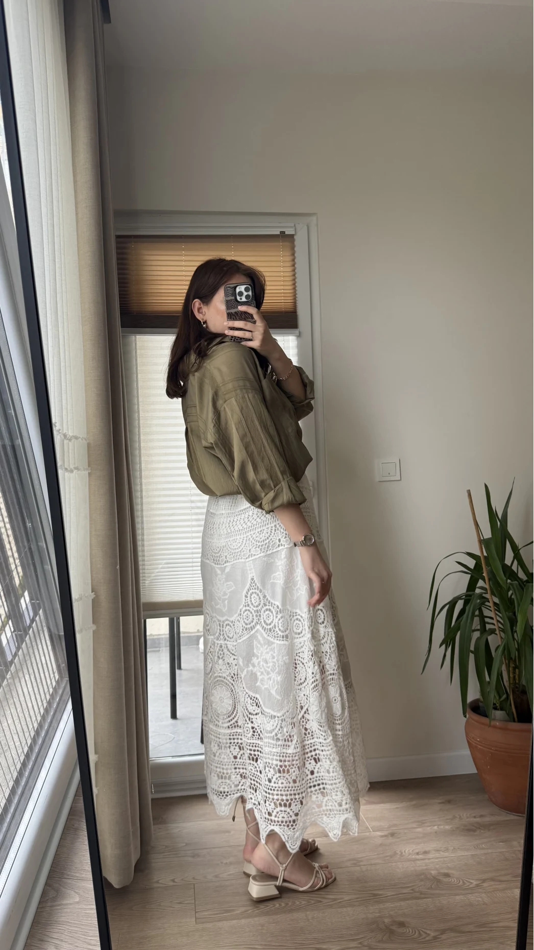 Premium Dantel ve Kumaş Detay Etek Beyaz