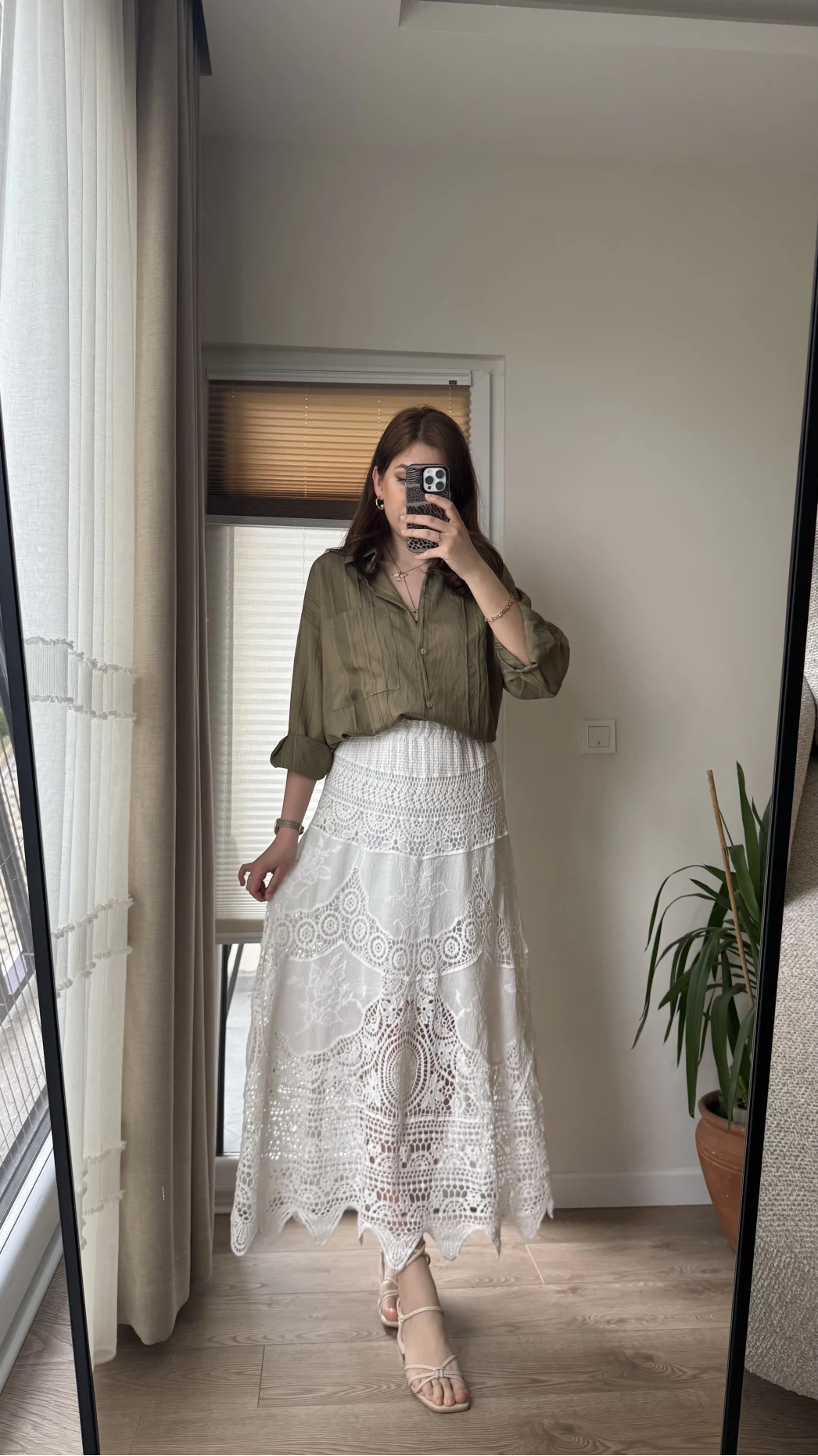 Premium Dantel ve Kumaş Detay Etek Beyaz