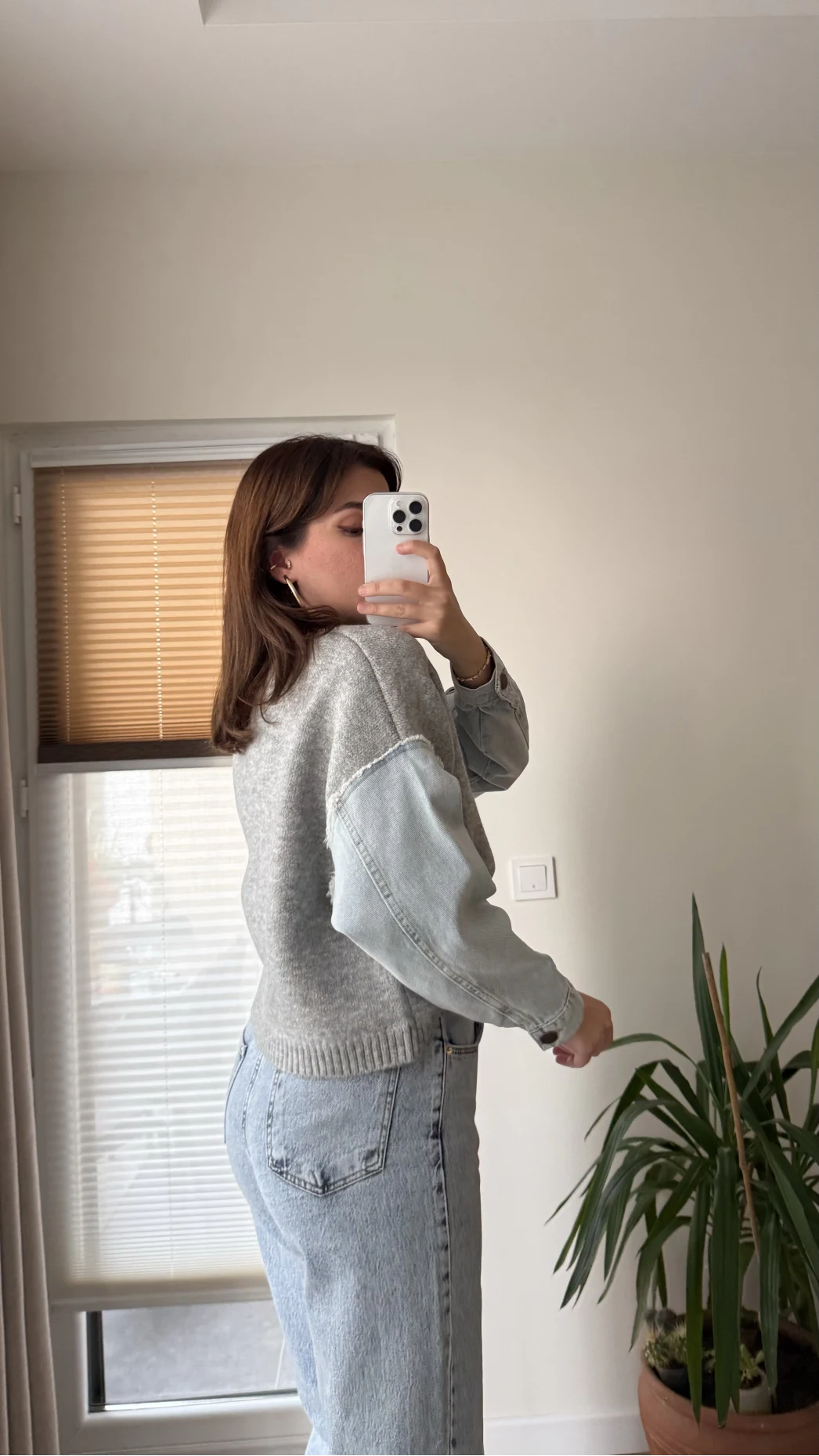 Premium Gri Denim Detay Kazak