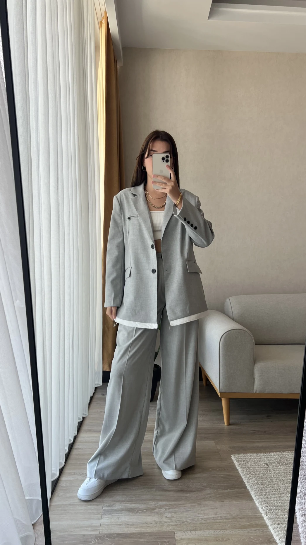 Premium Gri Palazzo Pantolon