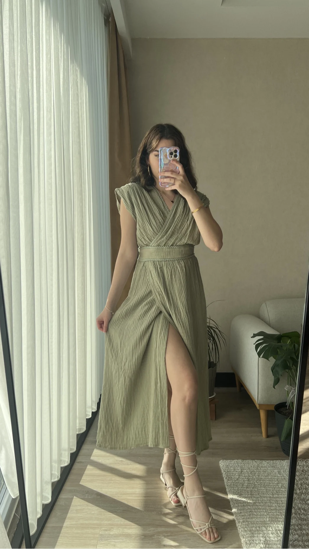 Premium Keten Haki Elbise