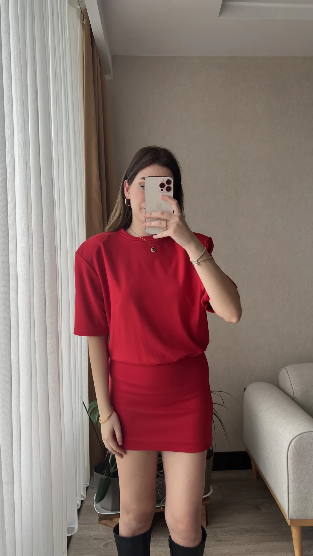 Premium Kırmızı Vatkalı Elbise