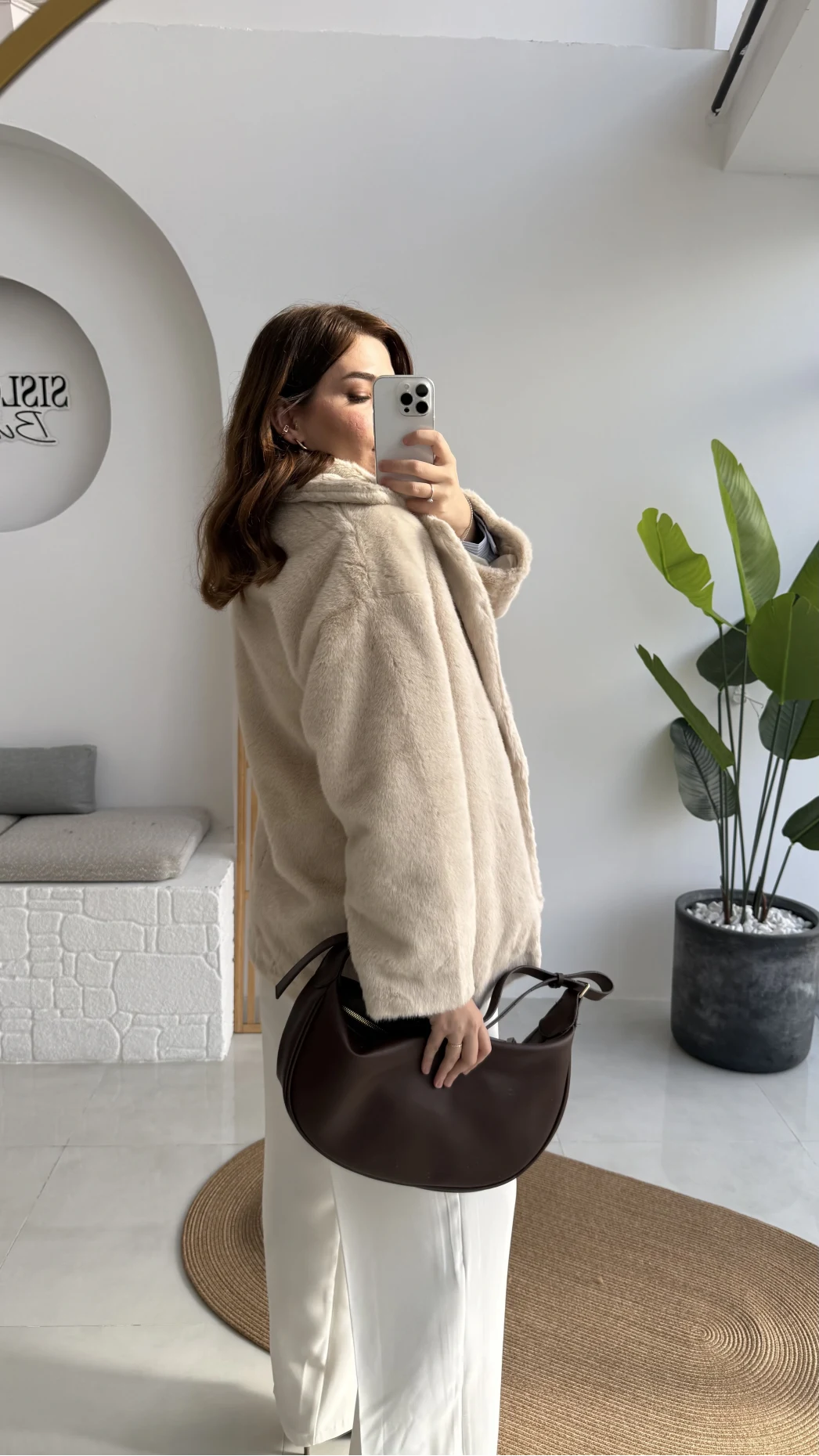 Premium Kürklü Ceket - Bej - Kod: 9621