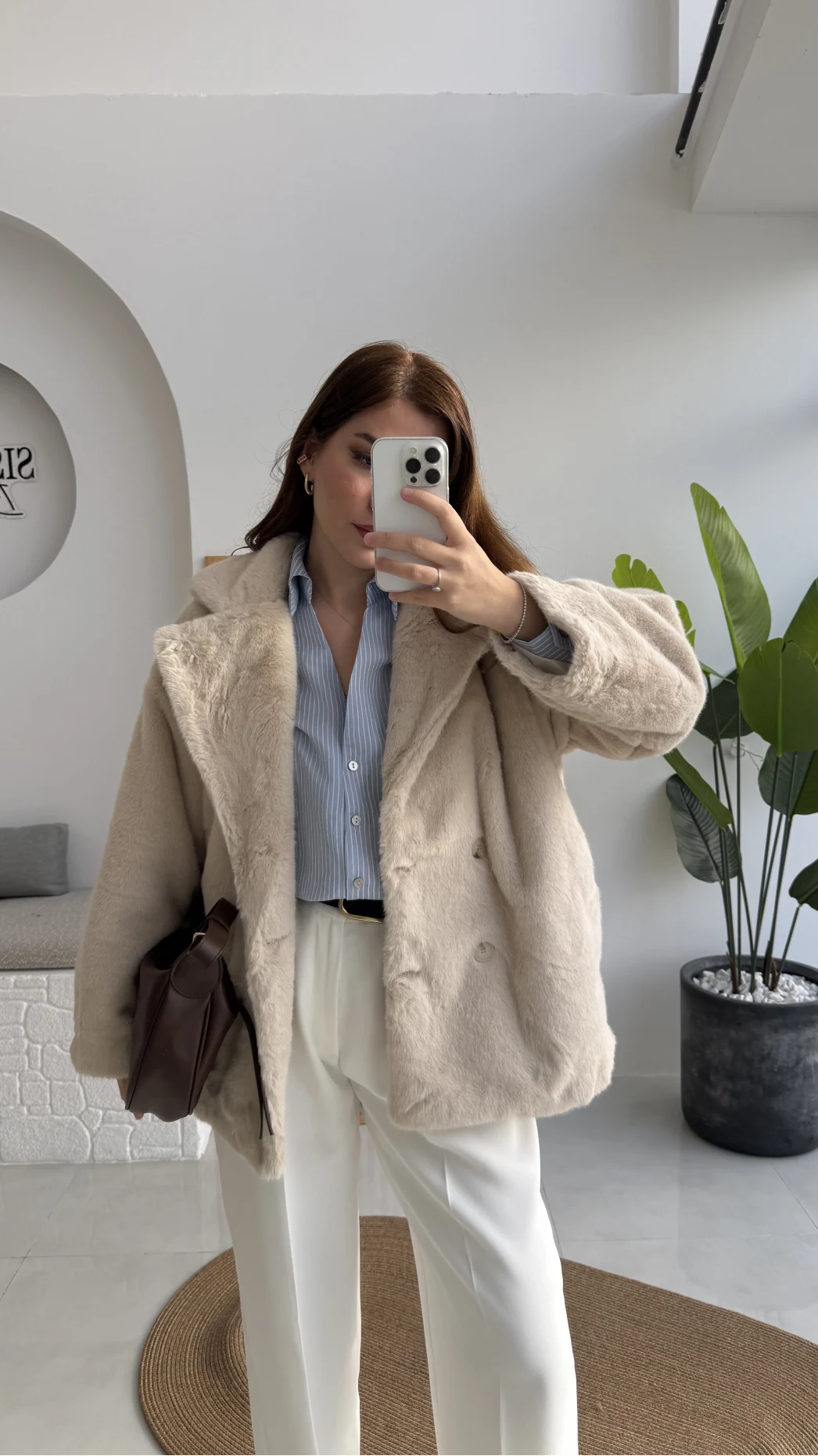 Premium Kürklü Ceket - Bej - Kod: 9621