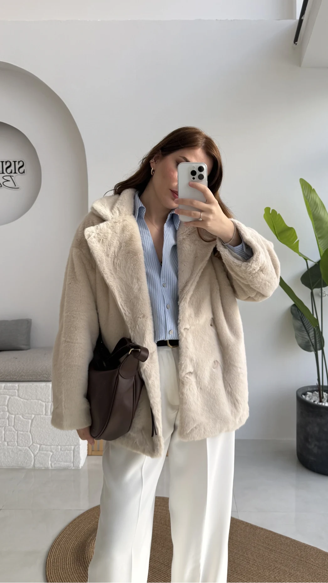 Premium Kürklü Ceket - Bej - Kod: 9621