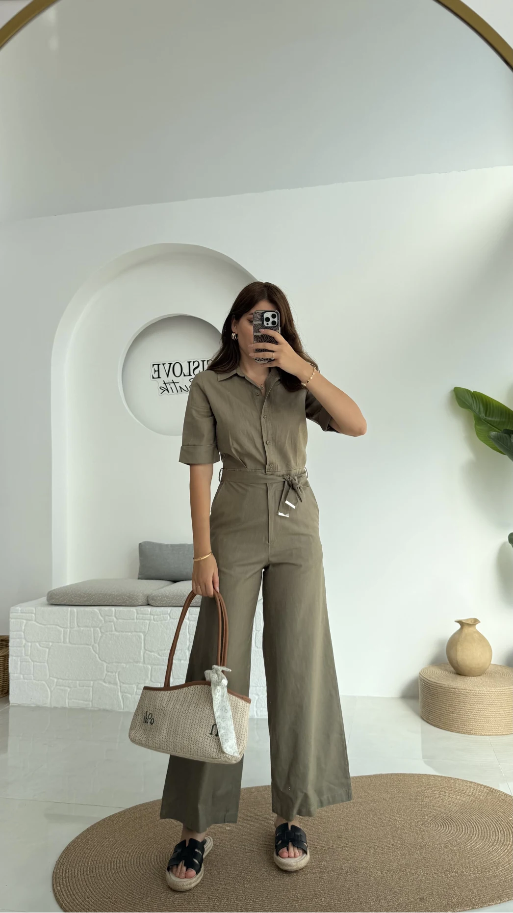 Premium Kuşaklı Uzun Tulum - Haki