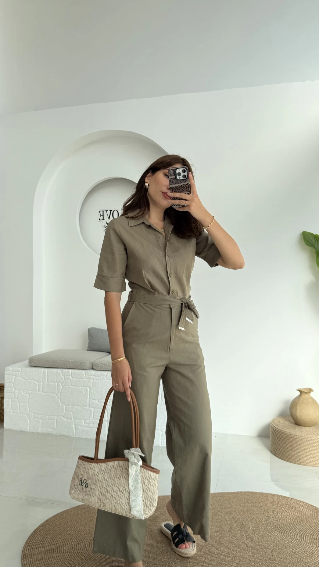 Premium Kuşaklı Uzun Tulum - Haki