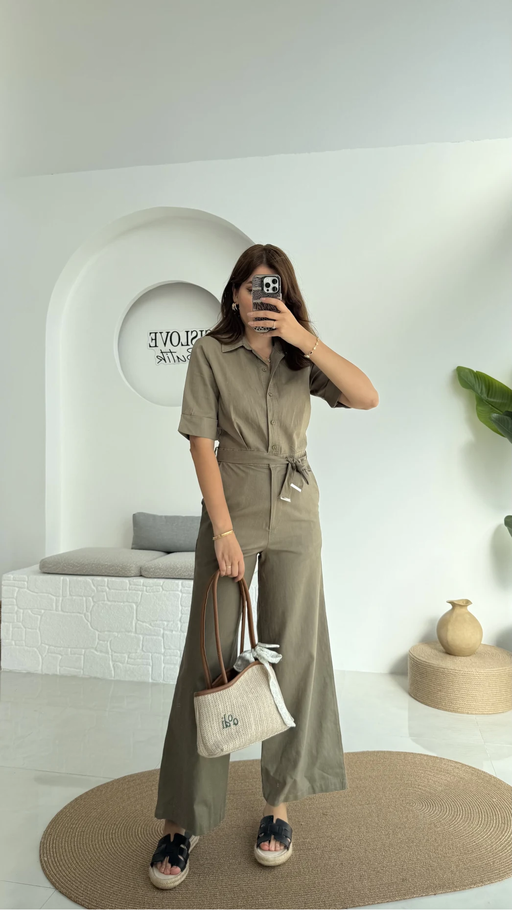 Premium Kuşaklı Uzun Tulum - Haki