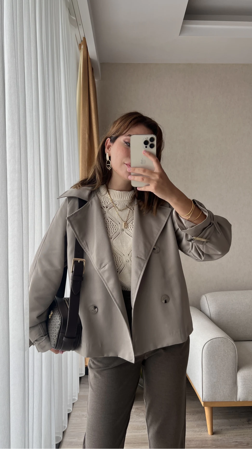 Premium Lin Vizon Tonları Kısa Trençkot