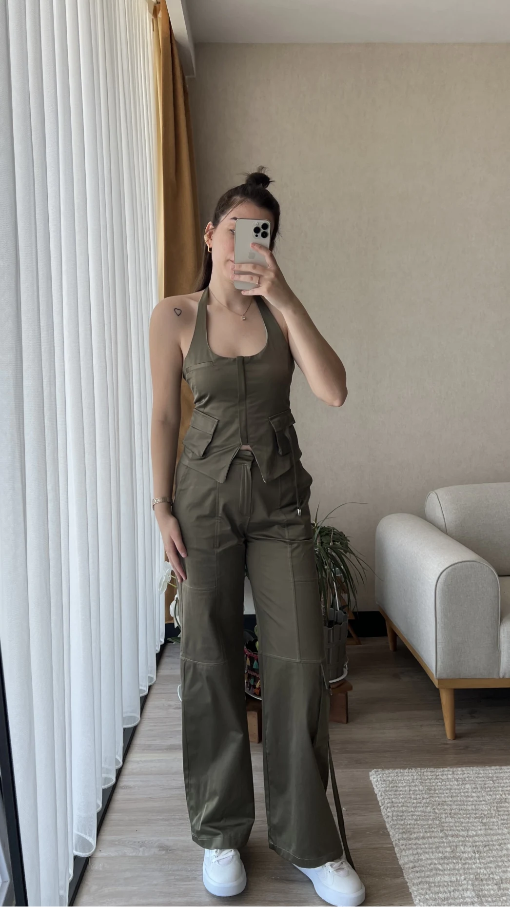 Premium Saten Yelekli Takım Haki Rengi