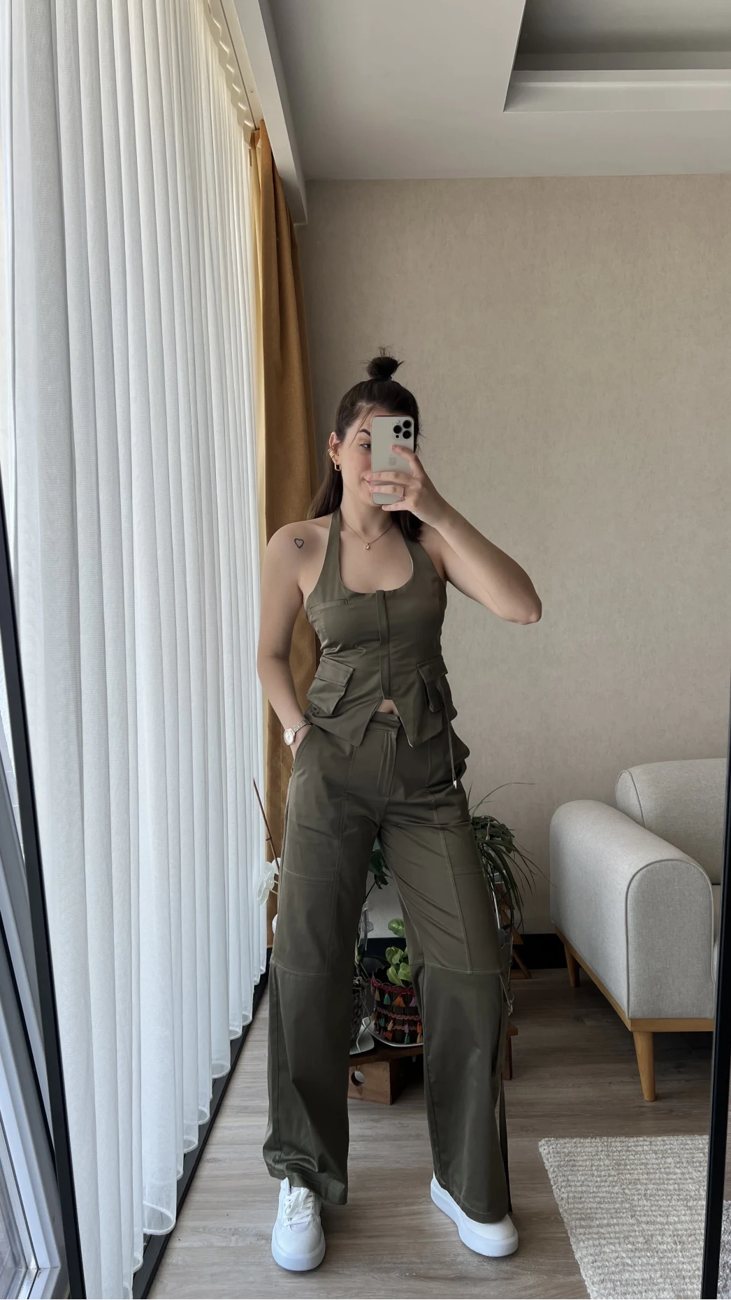 Premium Saten Yelekli Takım Haki Rengi