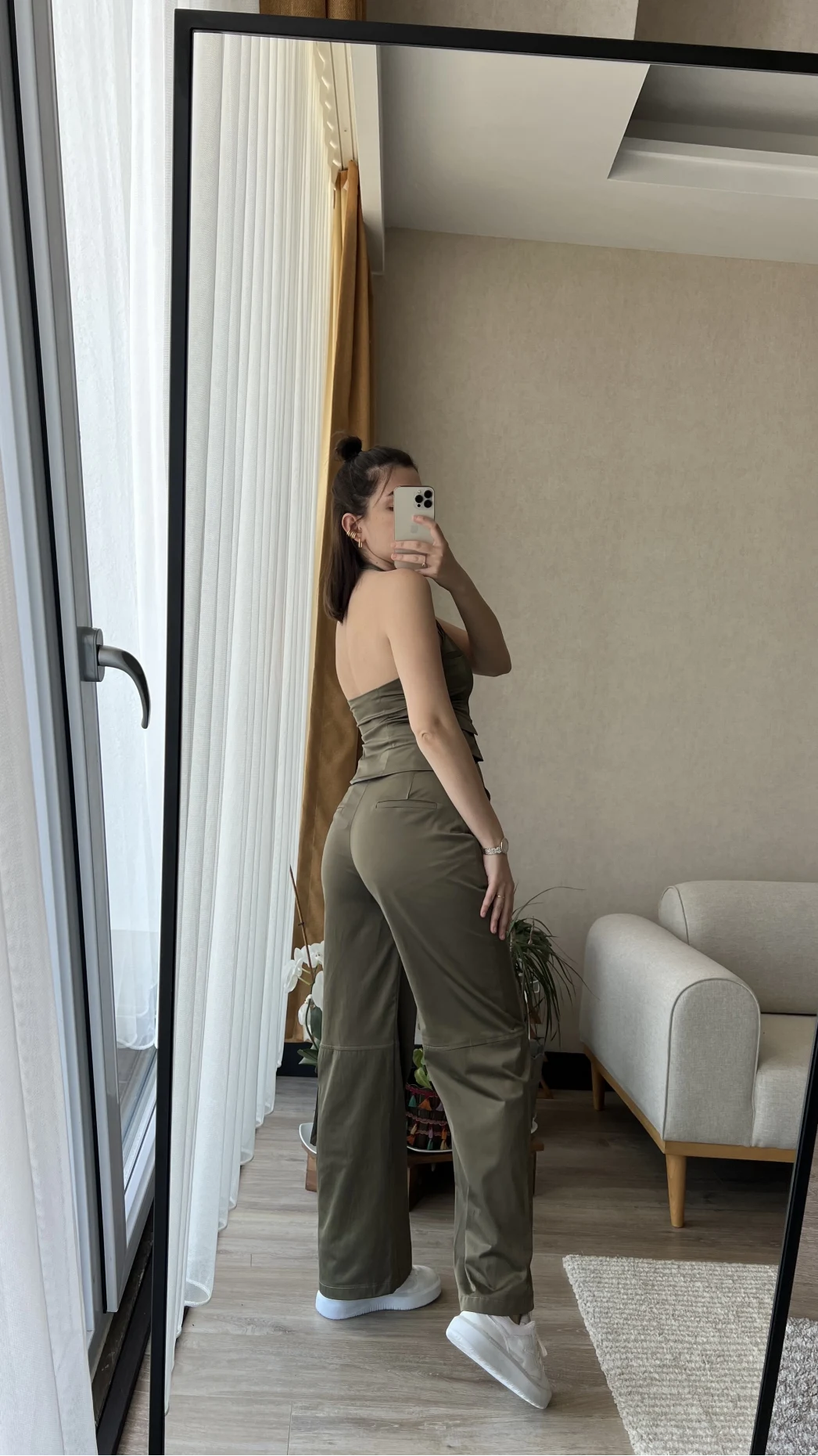 Premium Saten Yelekli Takım Haki Rengi