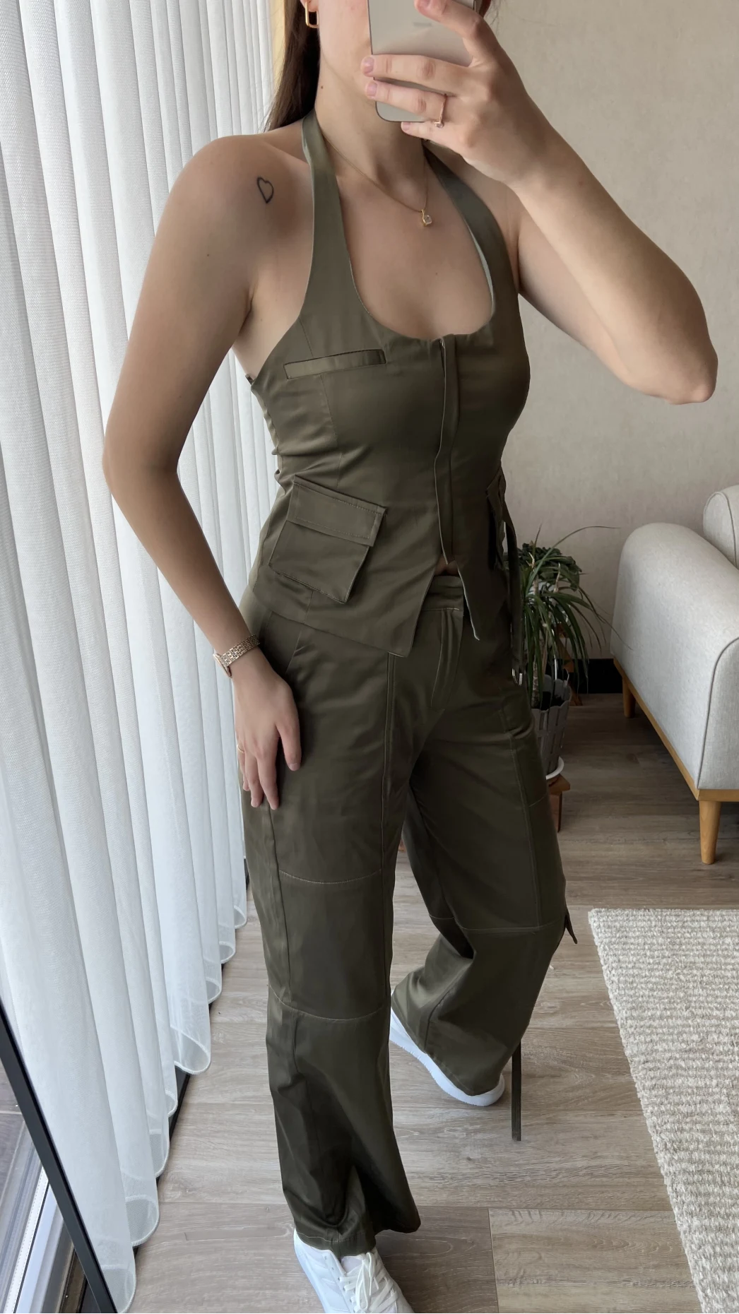 Premium Saten Yelekli Takım Haki Rengi