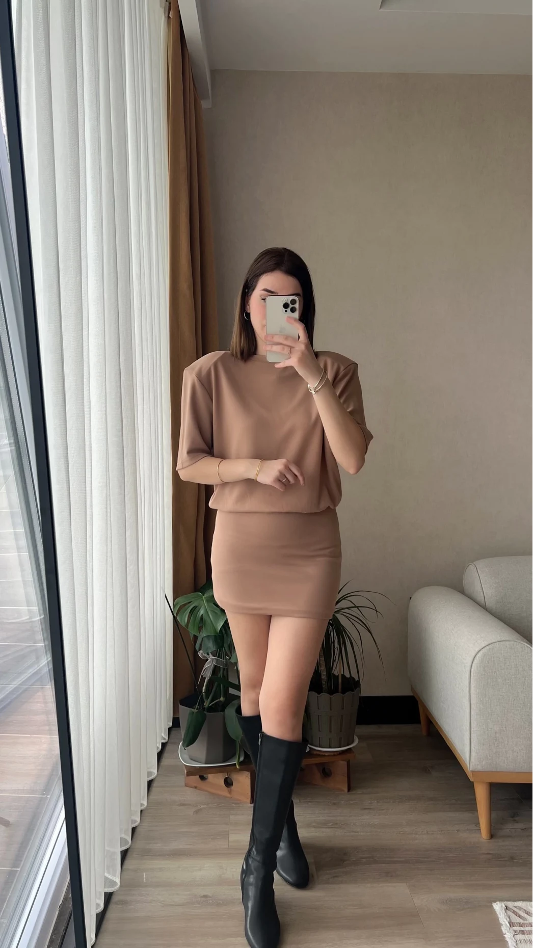 Premium Sütlü Kahve Vatkalı Elbise