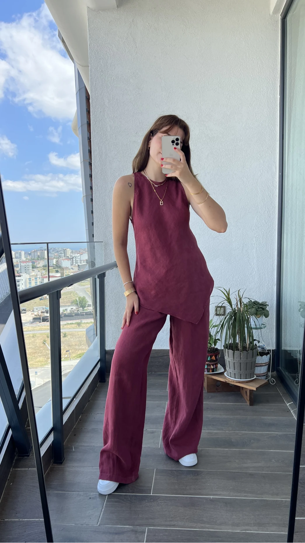 PREMİUM TAKIM Asimetrik Kesim Bordo
