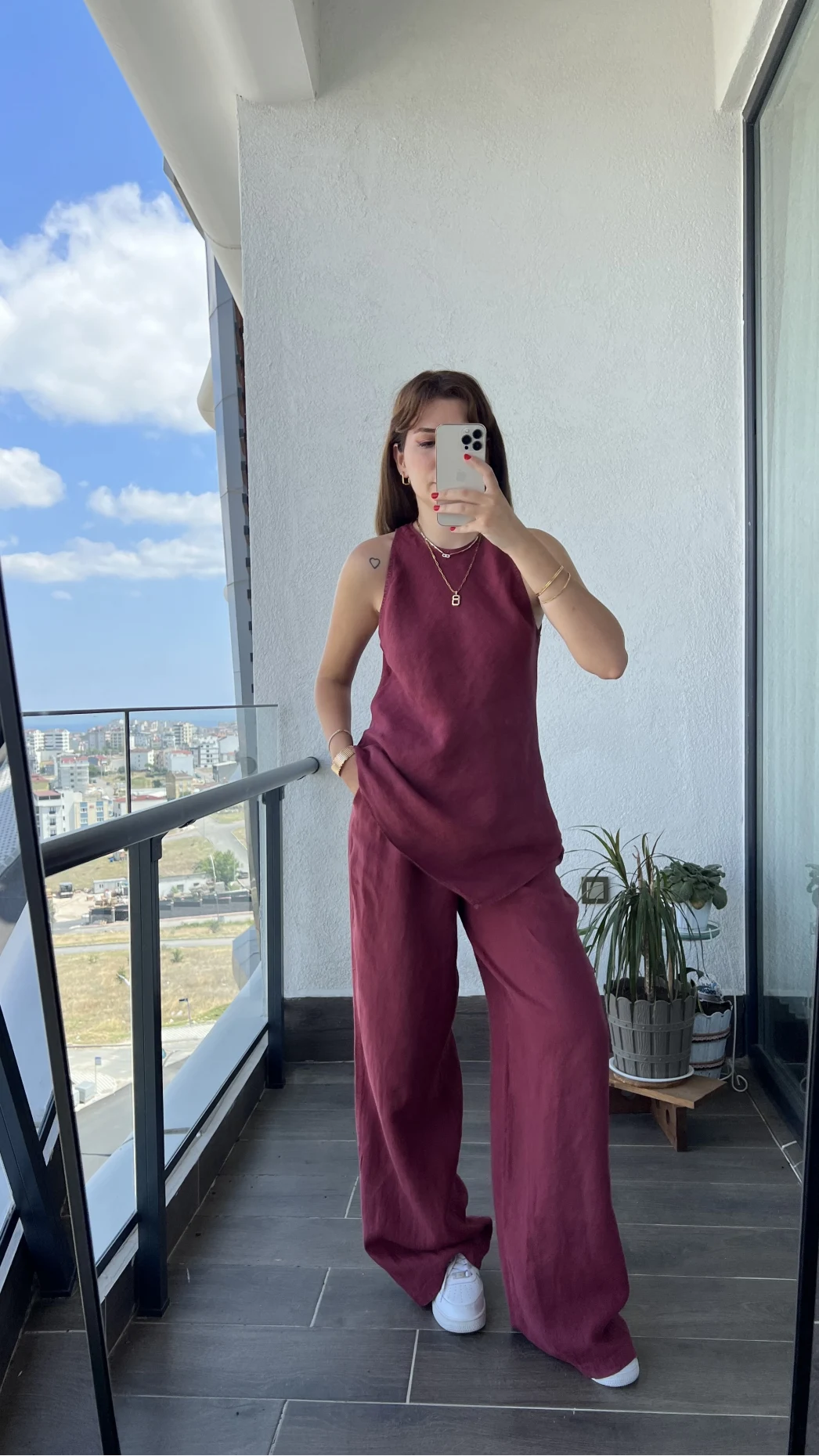 PREMİUM TAKIM Asimetrik Kesim Bordo