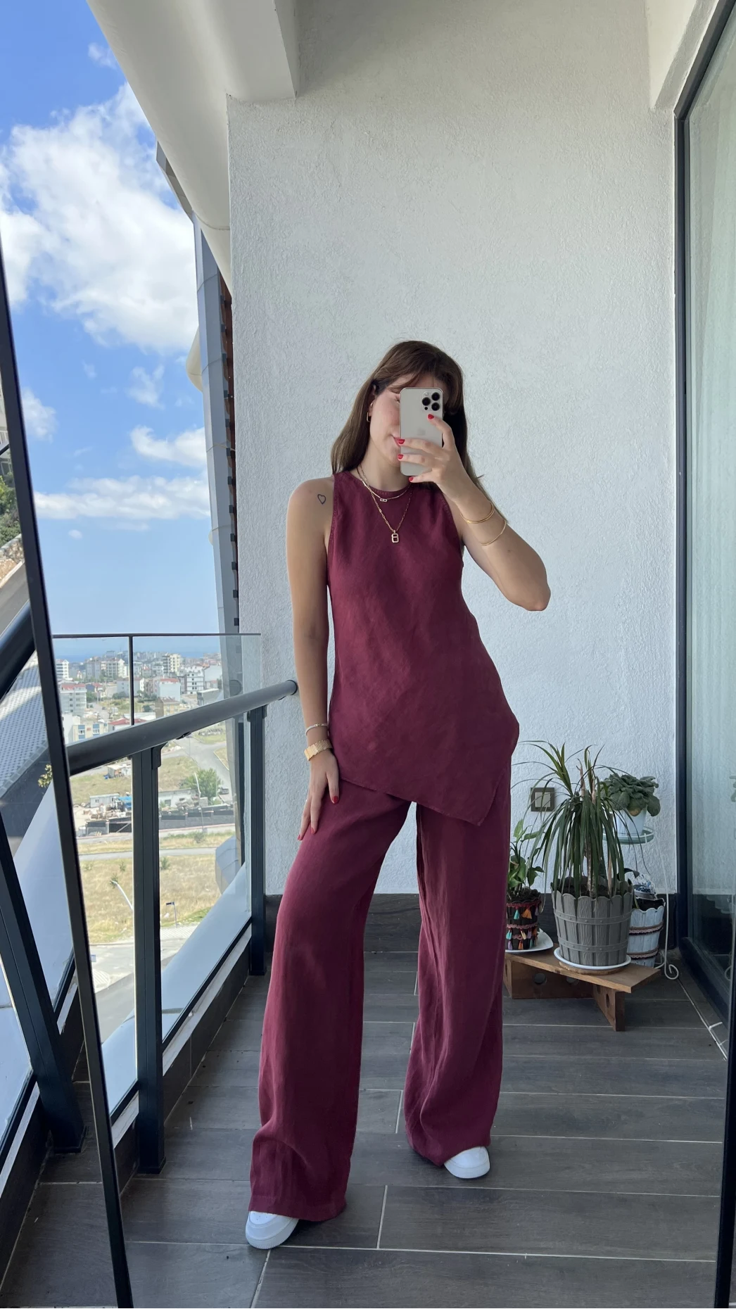 PREMİUM TAKIM Asimetrik Kesim Bordo