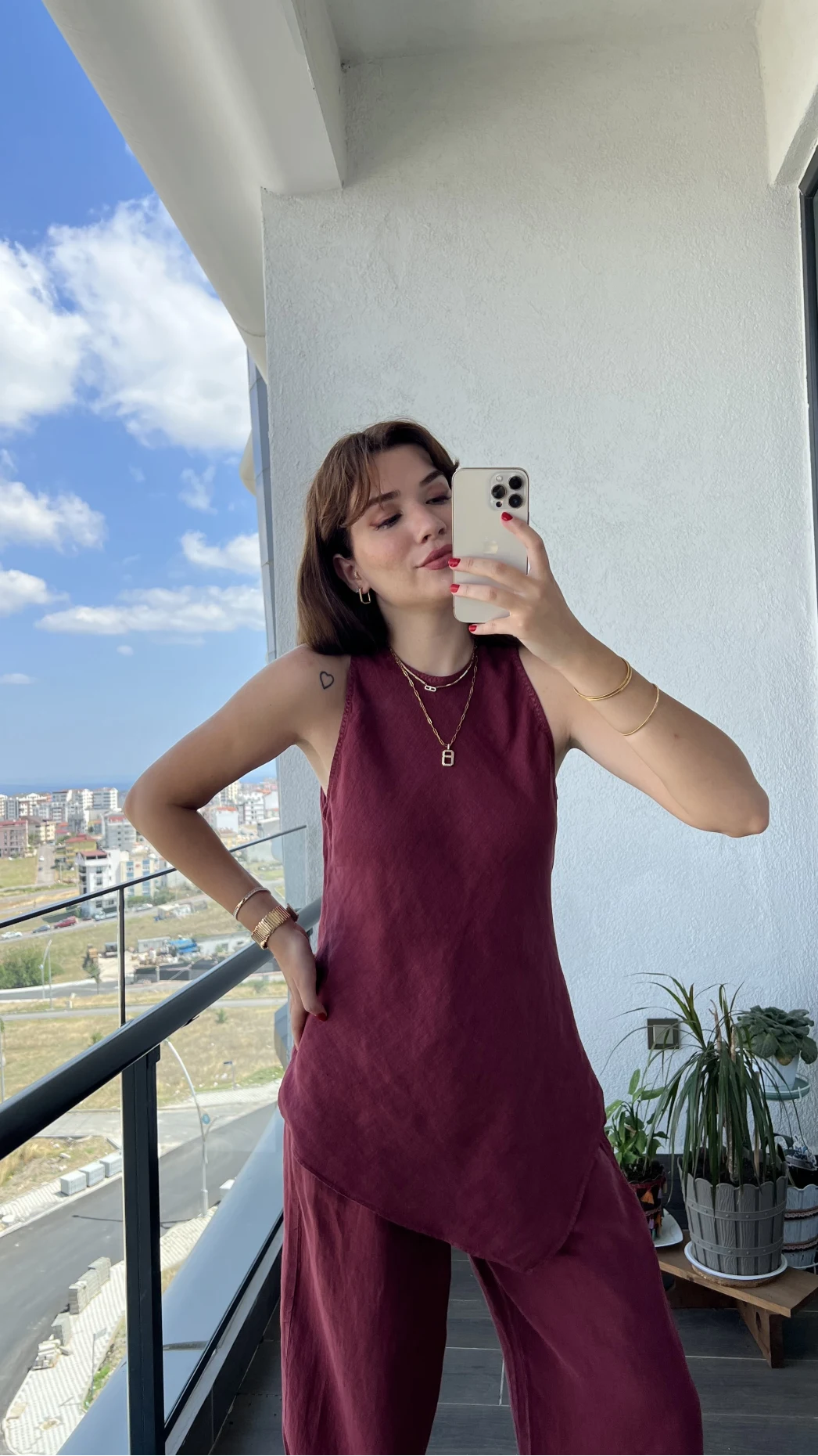 PREMİUM TAKIM Asimetrik Kesim Bordo