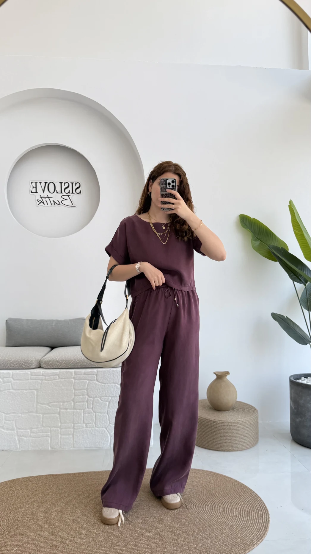 Premium Tensel Bluz Pantolon Takım - Bordo - 51163