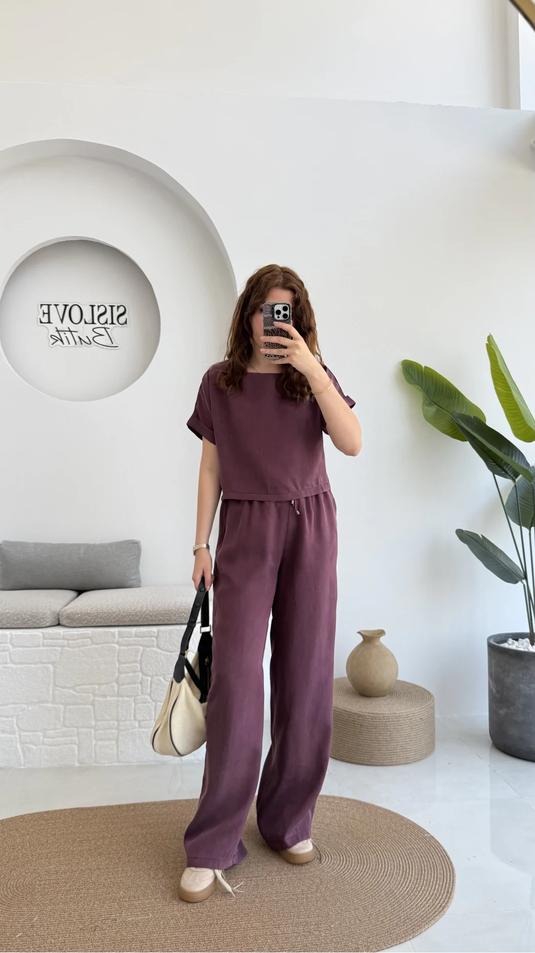 Premium Tensel Bluz Pantolon Takım - Bordo - 51163