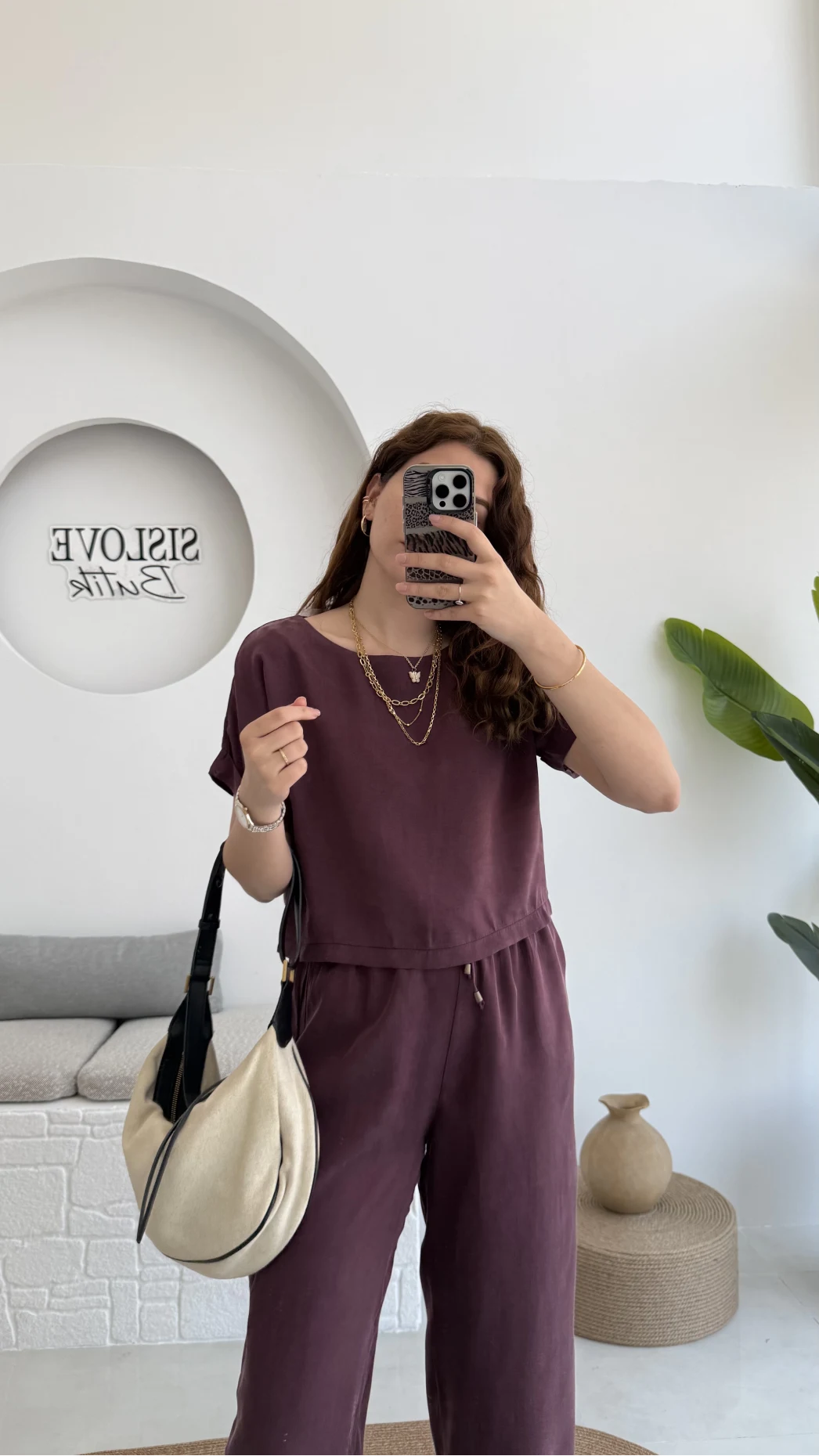 Premium Tensel Bluz Pantolon Takım - Bordo - 51163