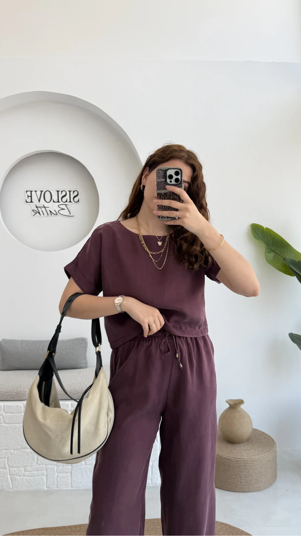 Premium Tensel Bluz Pantolon Takım - Bordo - 51163