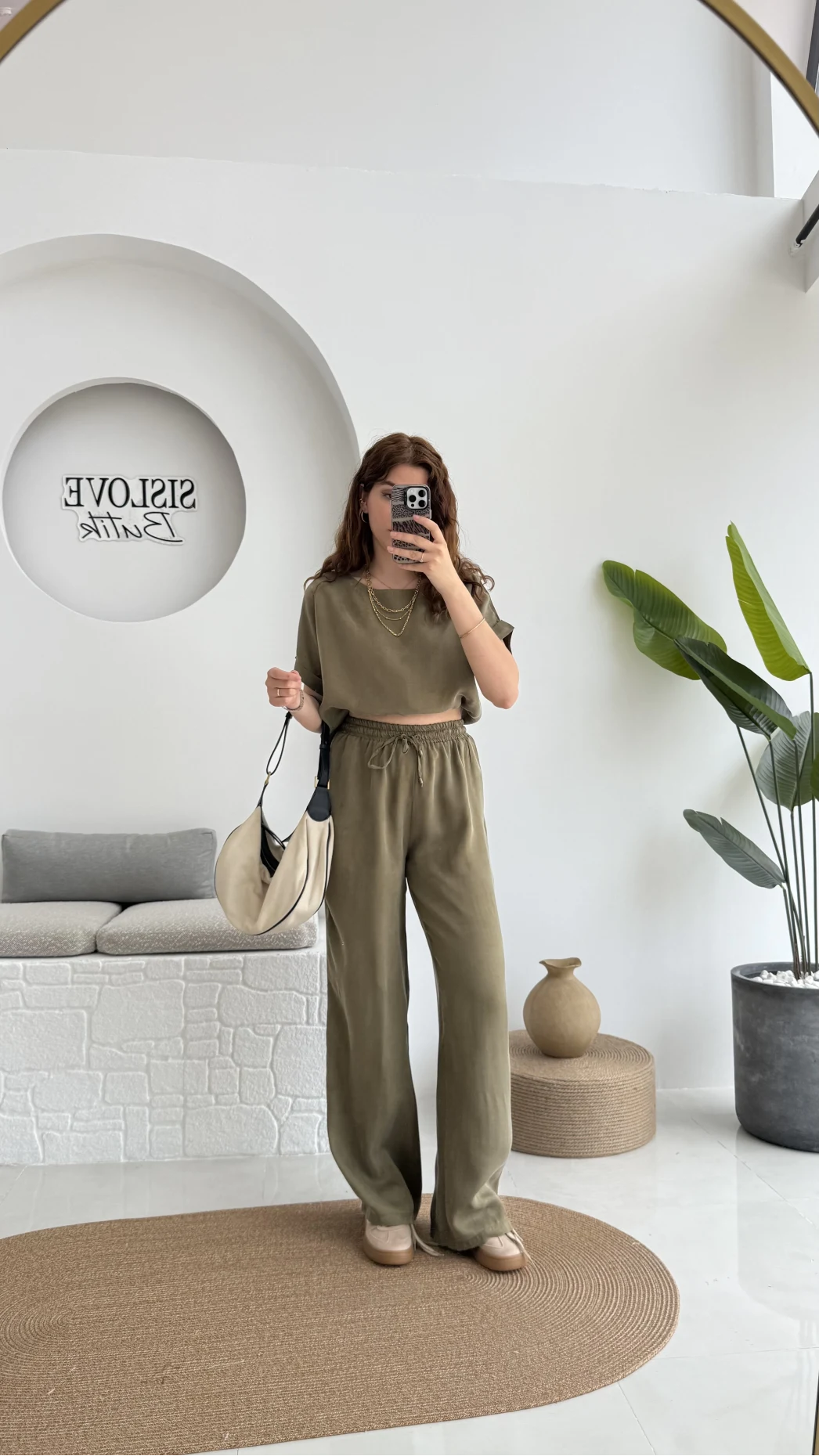Premium Tensel Bluz Pantolon Takım - Haki - 51163