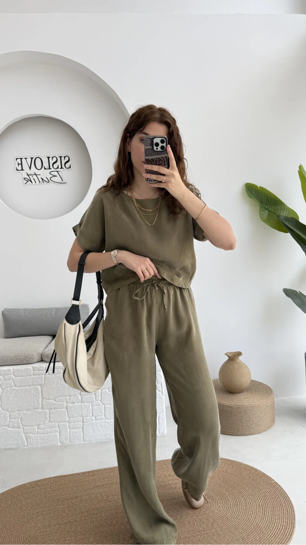 Premium Tensel Bluz Pantolon Takım - Haki - 51163