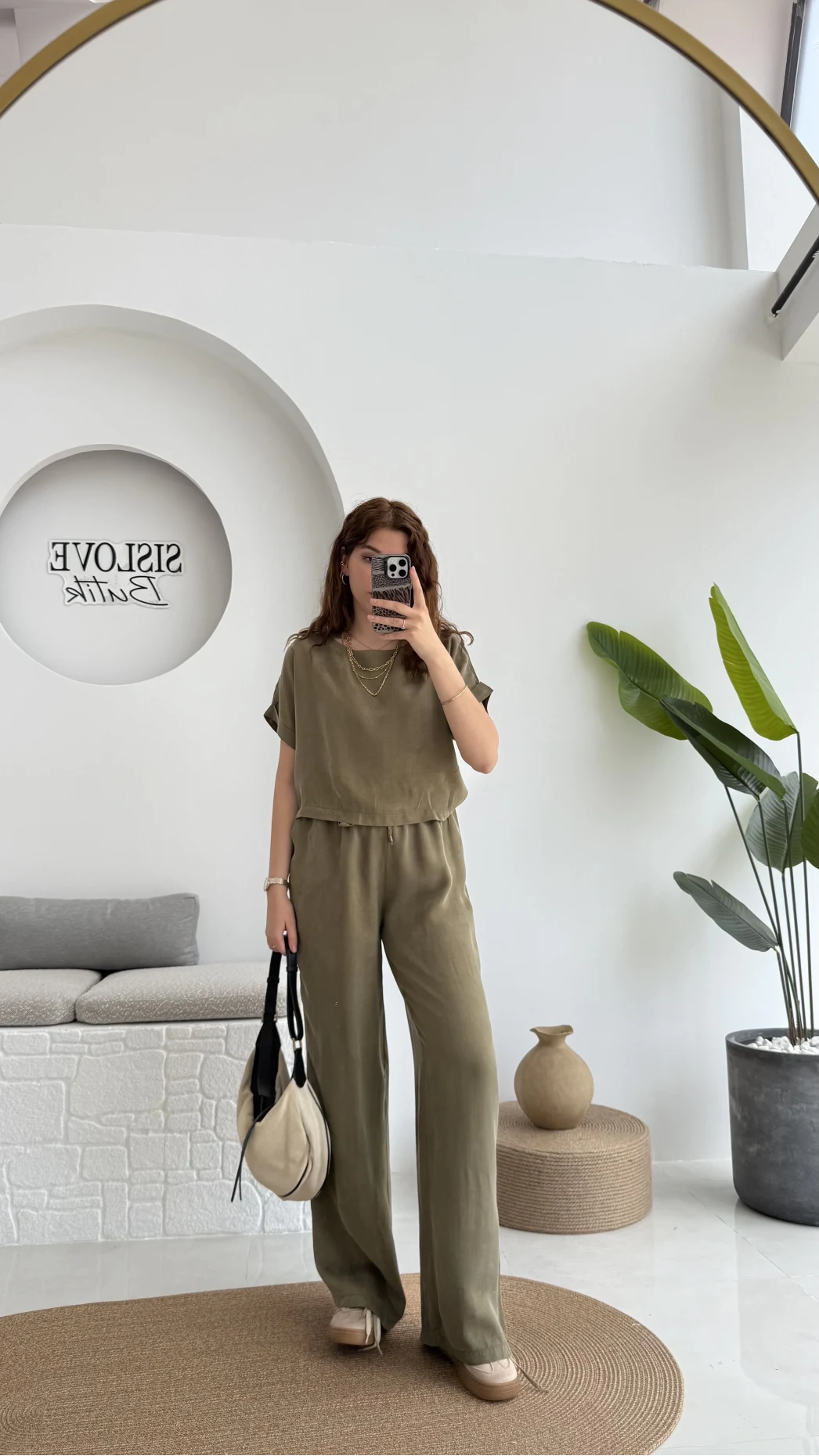 Premium Tensel Bluz Pantolon Takım - Haki - 51163