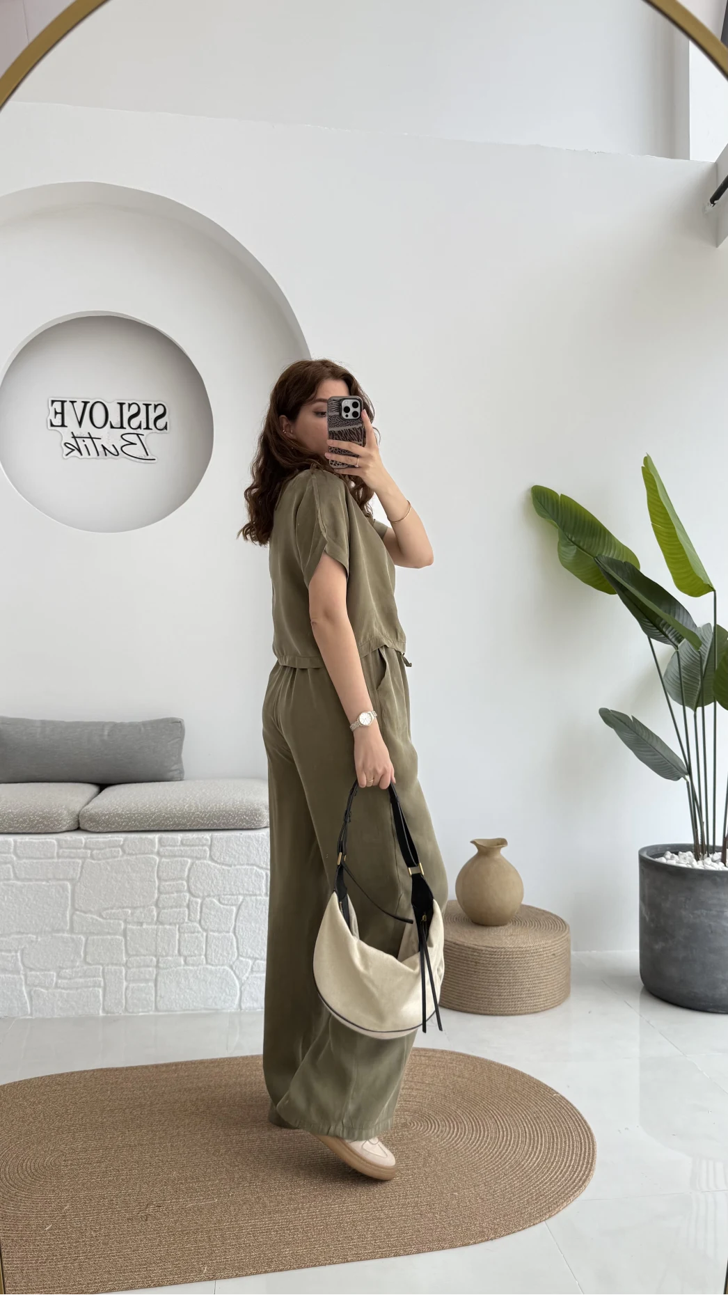 Premium Tensel Bluz Pantolon Takım - Haki - 51163