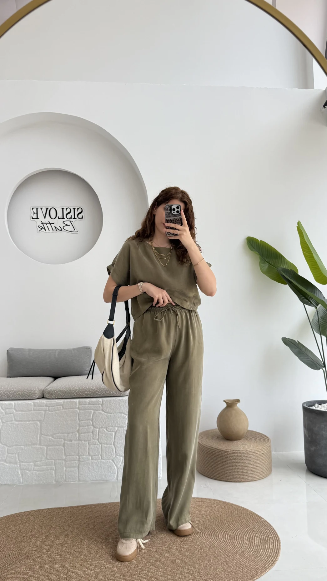Premium Tensel Bluz Pantolon Takım - Haki - 51163