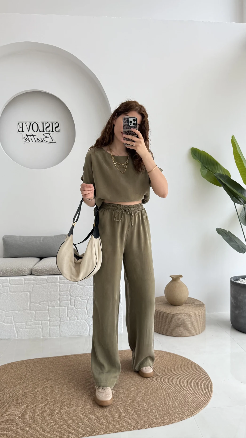 Premium Tensel Bluz Pantolon Takım - Haki - 51163