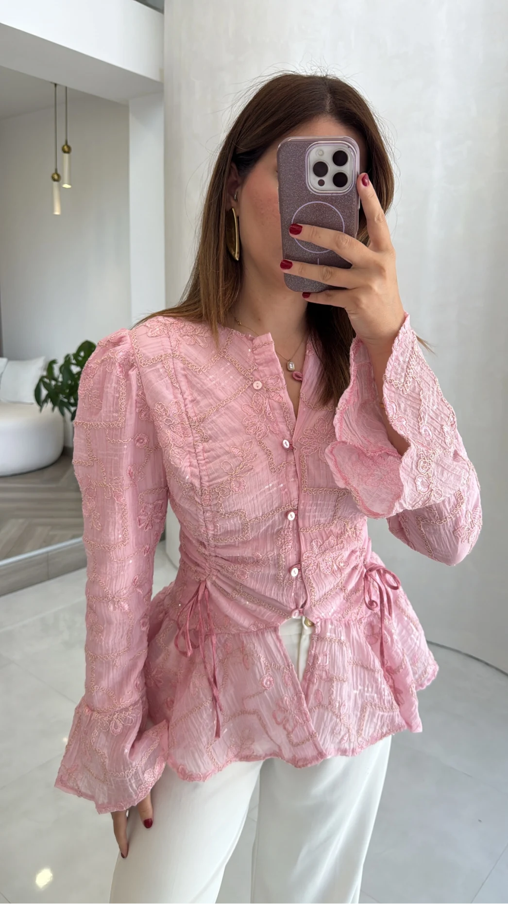 Prenses Dantel Bluz - Pembe - Kod: 105332