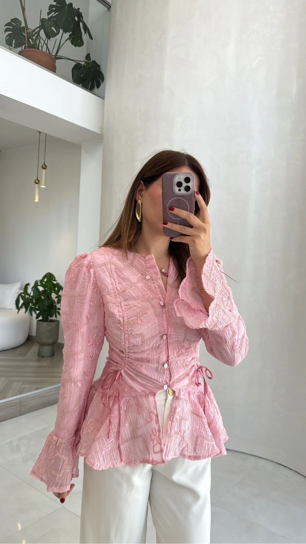 Prenses Dantel Bluz - Pembe - Kod: 105332