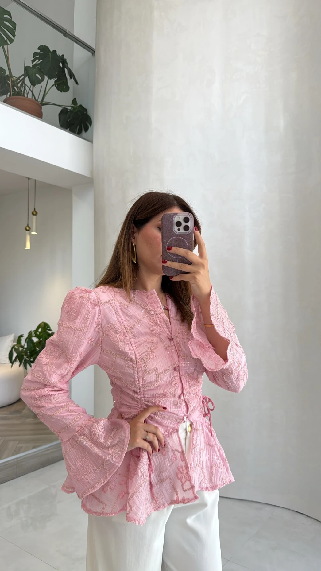 Prenses Dantel Bluz - Pembe - Kod: 105332