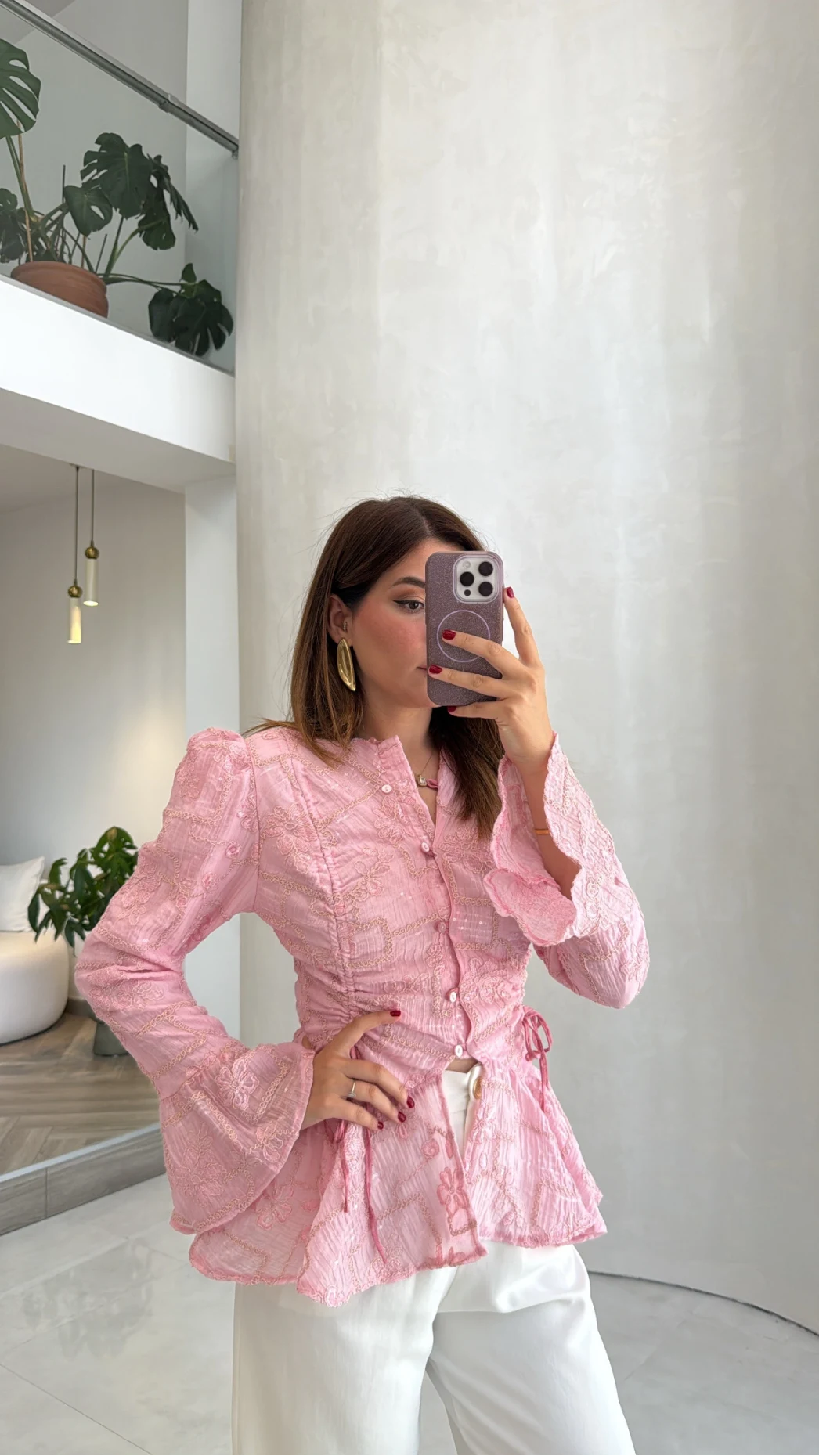 Prenses Dantel Bluz - Pembe - Kod: 105332
