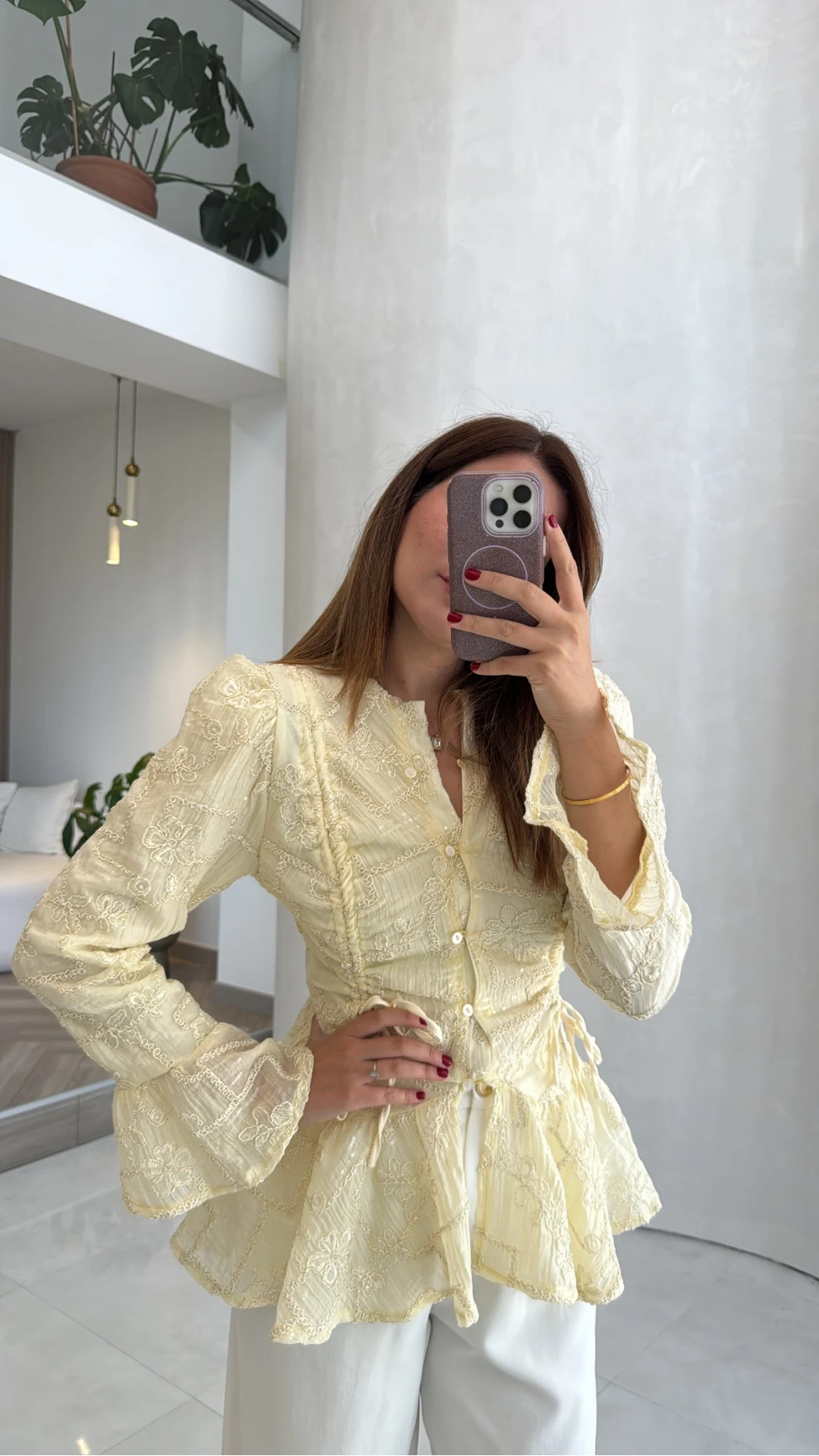 Prenses Dantel Bluz - Sarı - Kod: 105332