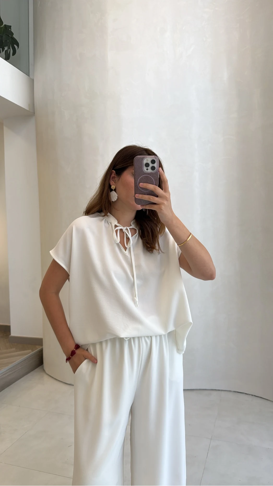 Pretty Bağlamalı Reglan Kol Takım - Beyaz - Kod: 9165