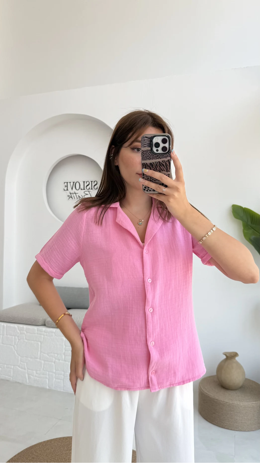 Puf Gömlek-2104-Şeker Pembesi