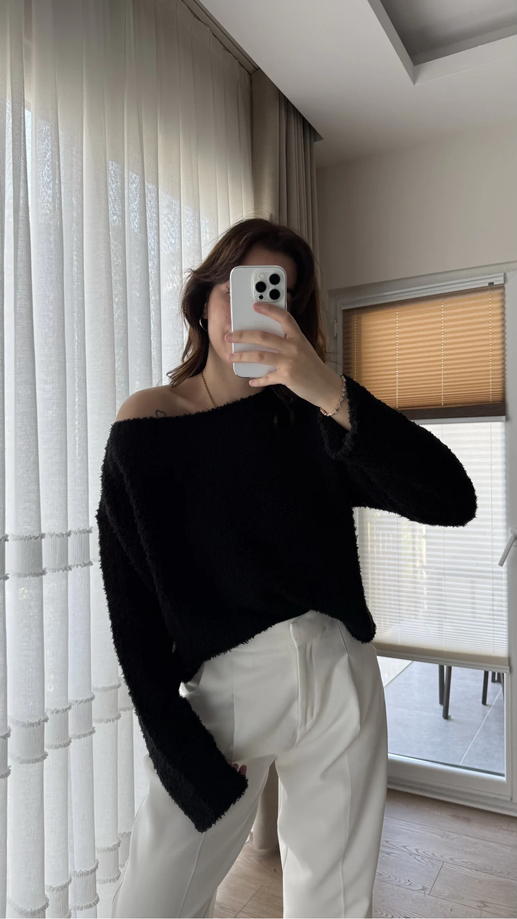 Puffy Kumaş Kayık Yaka Siyah