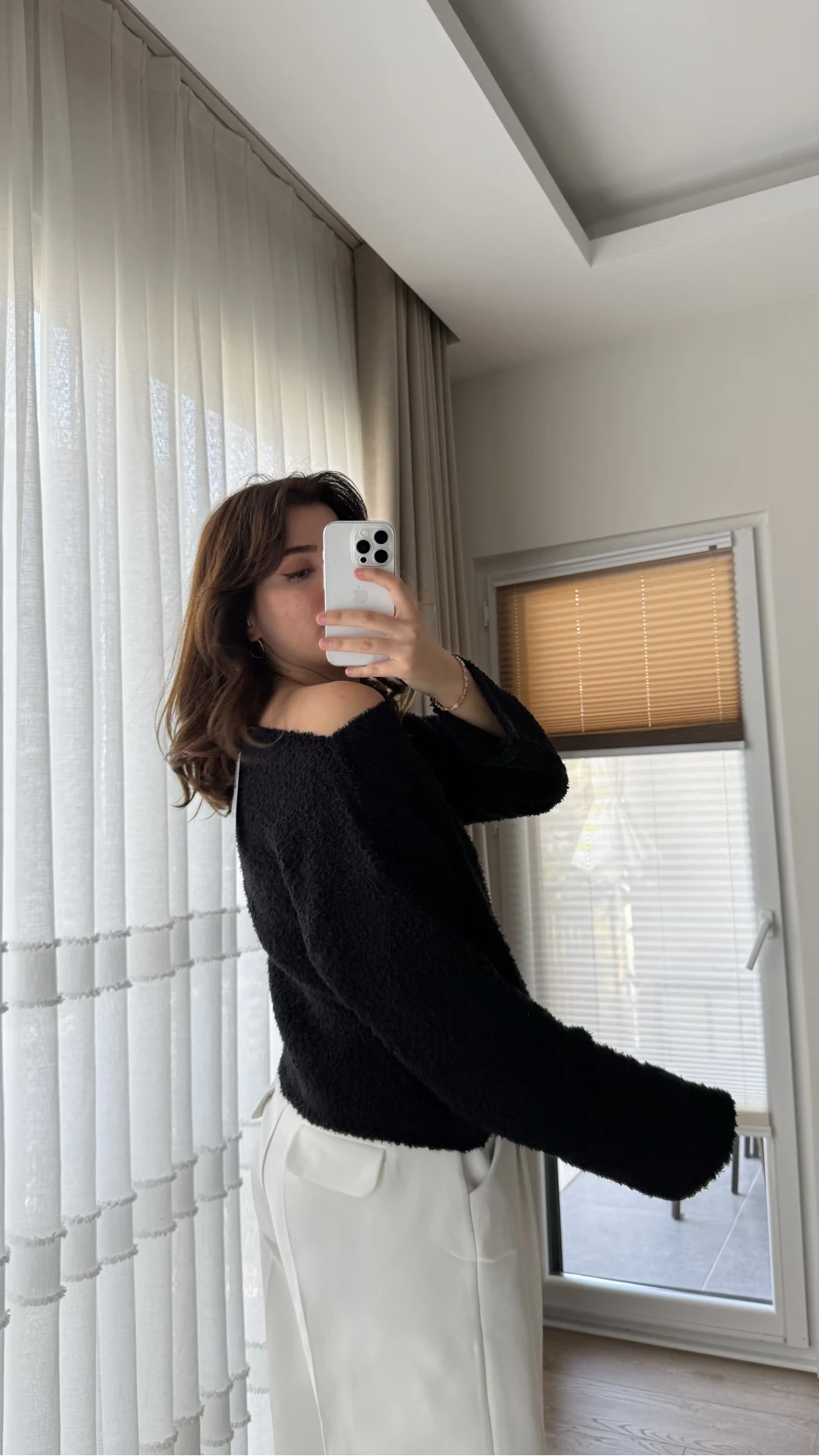 Puffy Kumaş Kayık Yaka Siyah