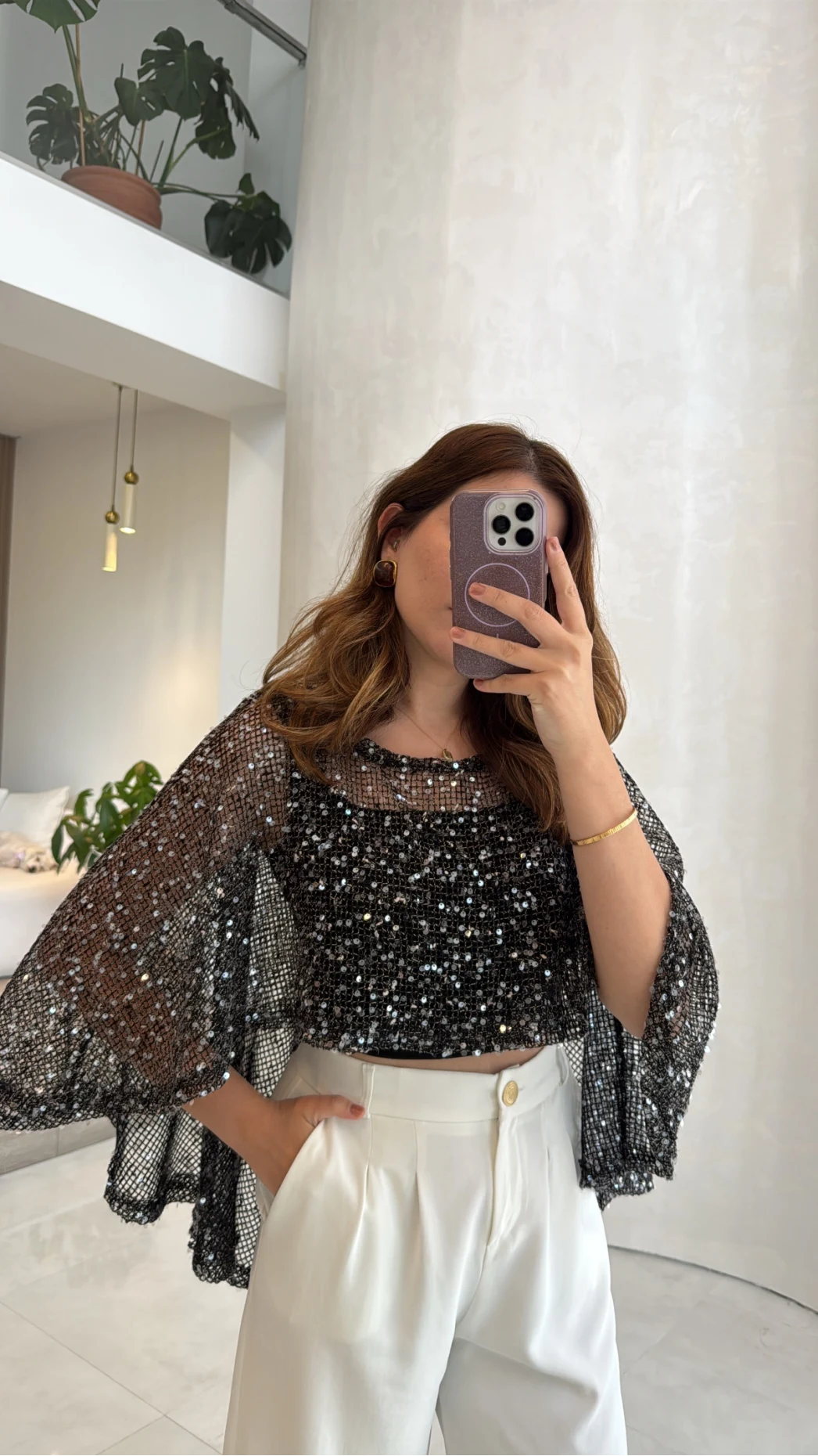 Pullu Pelerin Bluz - Siyah - Kod: 1119