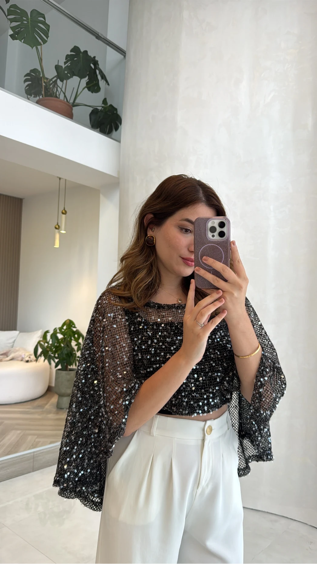 Pullu Pelerin Bluz - Siyah - Kod: 1119