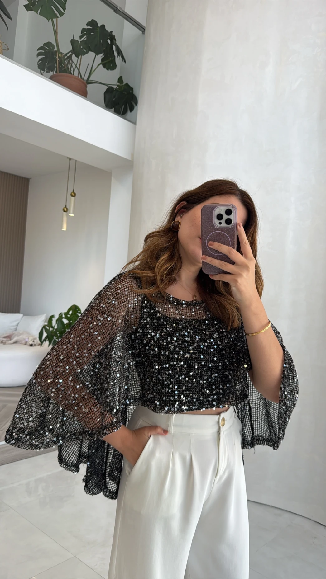 Pullu Pelerin Bluz - Siyah - Kod: 1119