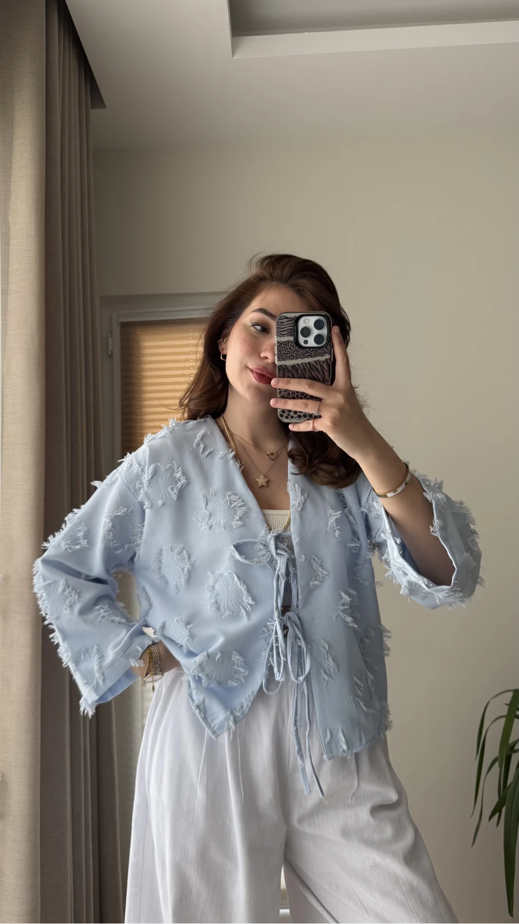 Püskül Detay Bağlamalı Gömlek Bebe Mavisi