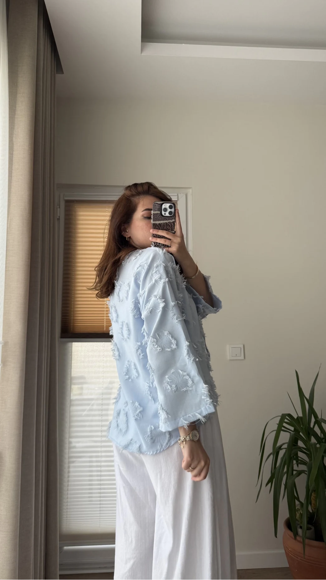 Püskül Detay Bağlamalı Gömlek Bebe Mavisi