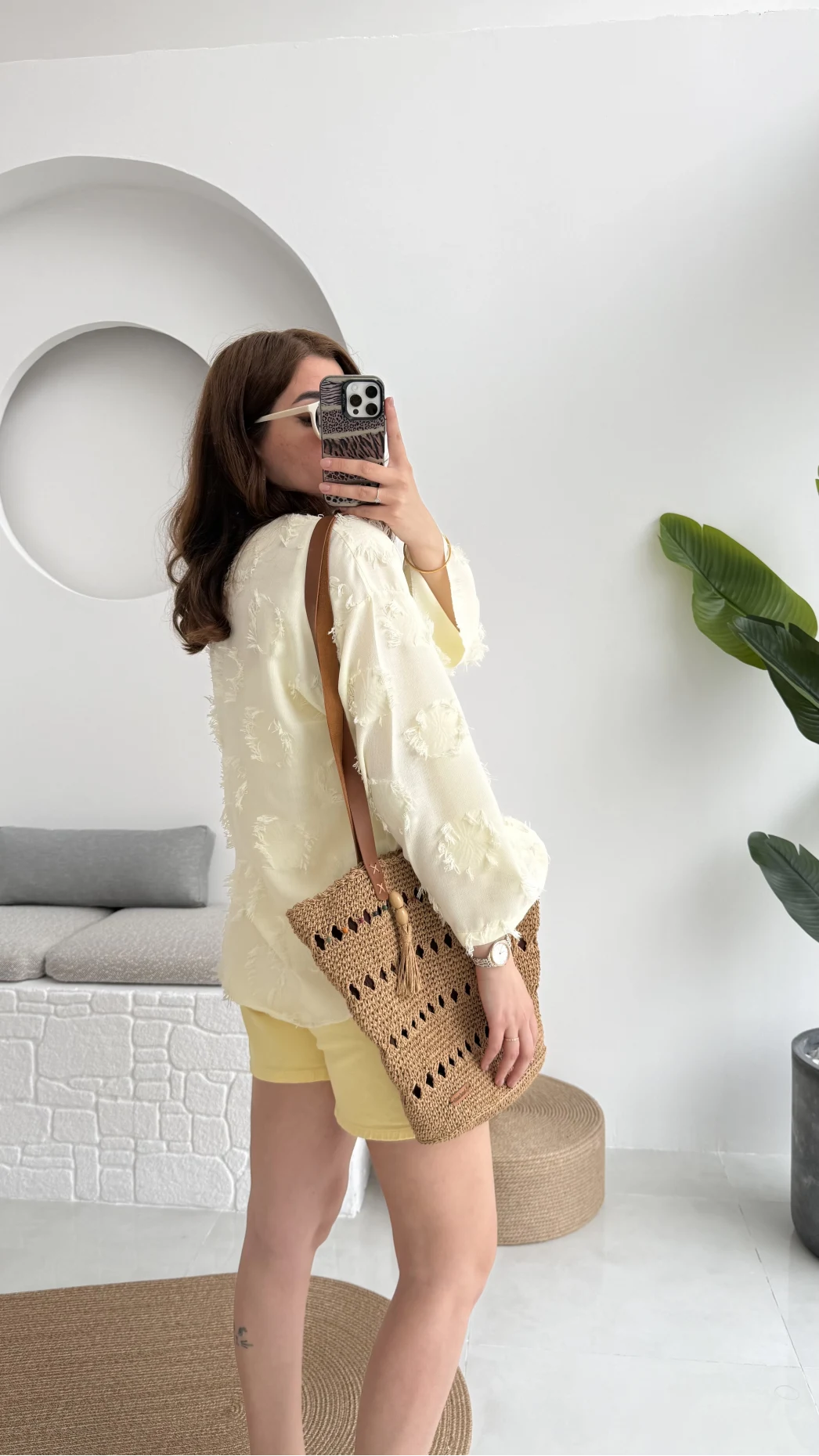 Püskül Detay Bağlamalı Gömlek Limon Sarısı